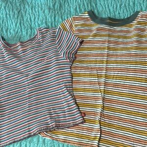 2 Striped Short Sleeve Tops  med & large EUC